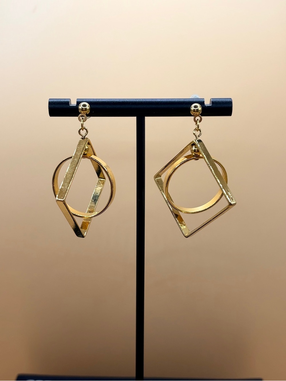 Shiny Gold Geometric Drop Earrings